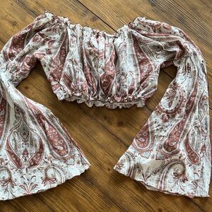 Boho Paisley Off-Shoulder Crop Top in Cream & Rust